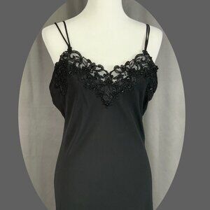 Vintage 90s Black Beaded Asymmetrical Babydoll Slip Dress Linea Donatella Sz M